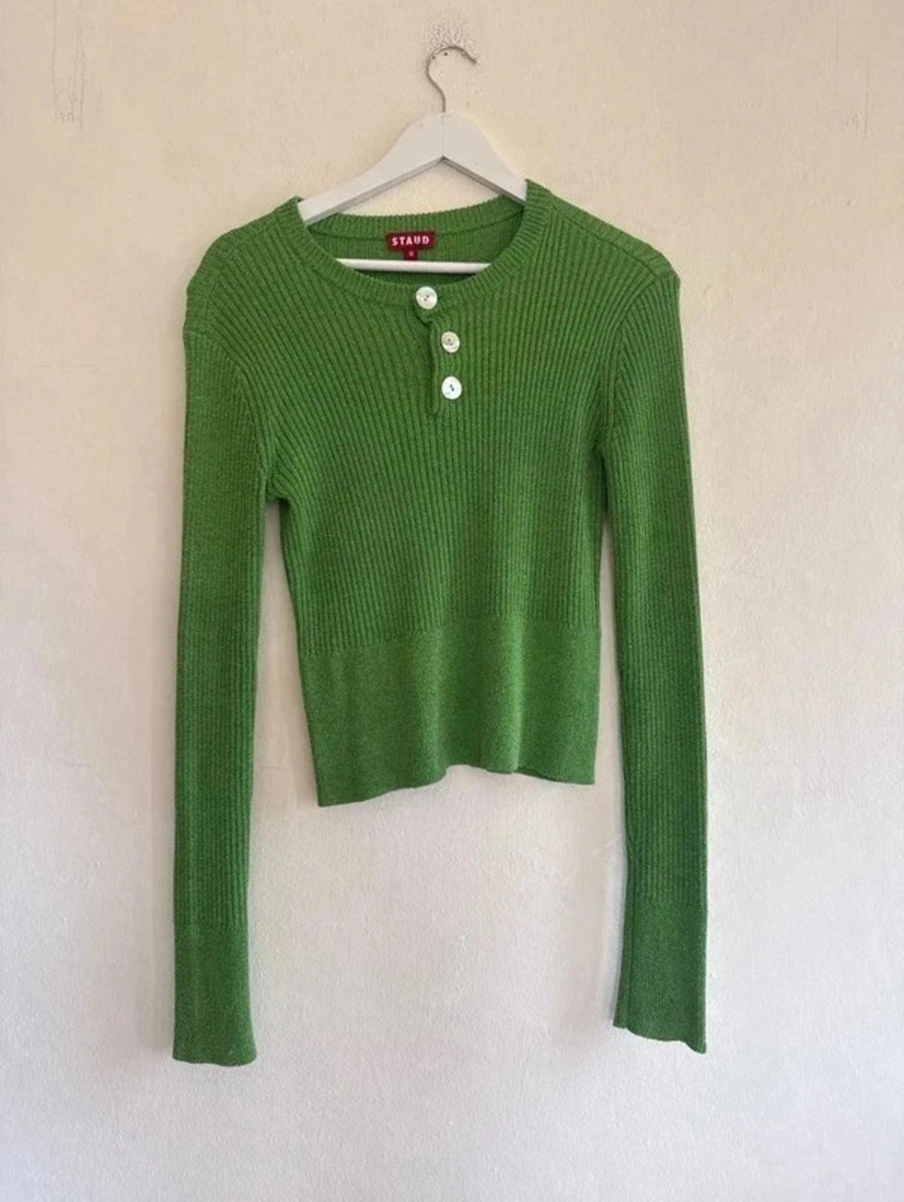 Staud Artie Green Knit Sweater